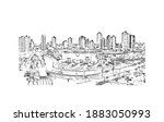 Building view with landmark of Campo Grande is a city in west central Brazil. Hand drawn sketch illustration in vector.