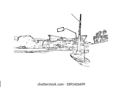 Building view with landmark of Campo Largo is the city of Brazil. Hand drawn sketch illustration in vector.
