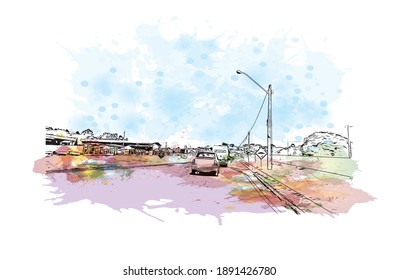 Building view with landmark of Campo Largo is the city of Brazil. Watercolour splash with hand drawn sketch illustration in vector.