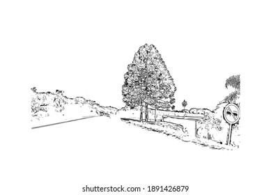 Building view with landmark of Campo Largo is the city of Brazil. Hand drawn sketch illustration in vector.