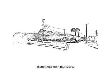 Building view with landmark of Campo Largo is the city of Brazil. Hand drawn sketch illustration in vector.