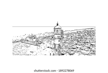 Building view with landmark of Campos dos Goytacazes is the 
municipality in Brazil. Hand drawn sketch illustration in vector.