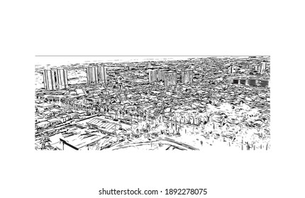 Building view with landmark of Campos dos Goytacazes is the 
municipality in Brazil. Hand drawn sketch illustration in vector.