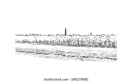 Building view with landmark of Campos dos Goytacazes is the 
municipality in Brazil. Hand drawn sketch illustration in vector.