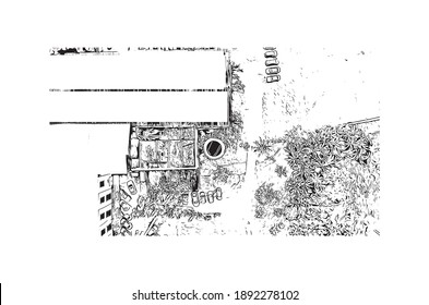 Building view with landmark of Campos dos Goytacazes is the 
municipality in Brazil. Hand drawn sketch illustration in vector.