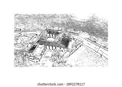 Building view with landmark of Campos dos Goytacazes is the 
municipality in Brazil. Hand drawn sketch illustration in vector.