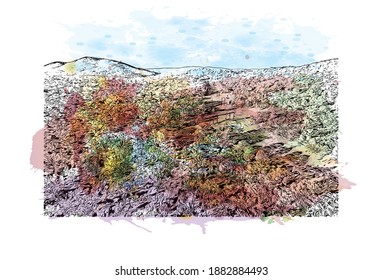 Building view with landmark of Canberra is the capital city in Australia. Watercolour splash with hand drawn sketch illustration in vector.