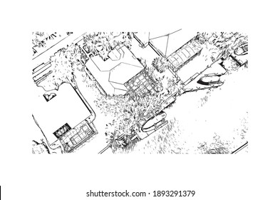 Building view with landmark of Cape Coral is the
city in Florida. Hand drawn sketch illustration in vector.