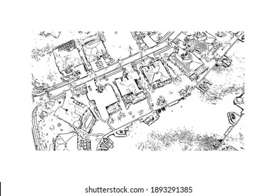 Building view with landmark of Cape Coral is the
city in Florida. Hand drawn sketch illustration in vector.