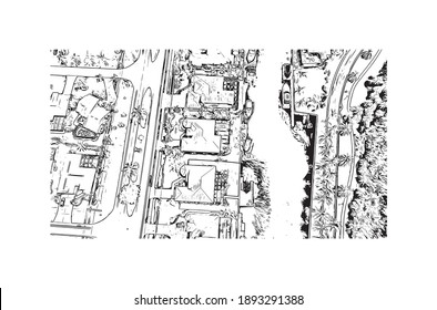 Building view with landmark of Cape Coral is the
city in Florida. Hand drawn sketch illustration in vector.