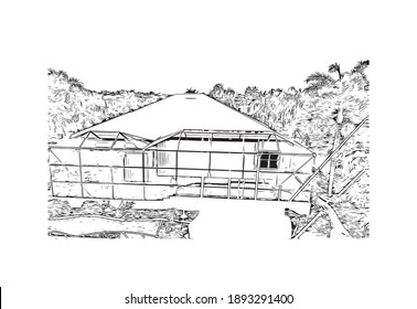 Building view with landmark of Cape Coral is the
city in Florida. Hand drawn sketch illustration in vector.