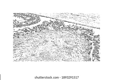 Building view with landmark of Cape Coral is the
city in Florida. Hand drawn sketch illustration in vector.