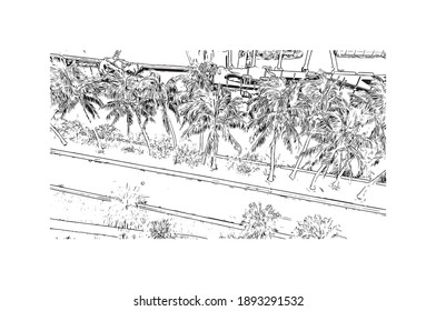 Building view with landmark of Cape Coral is the
city in Florida. Hand drawn sketch illustration in vector.