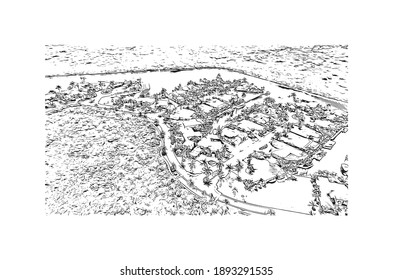 Building view with landmark of Cape Coral is the
city in Florida. Hand drawn sketch illustration in vector.