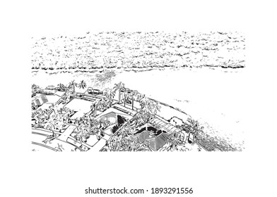 Building view with landmark of Cape Coral is the
city in Florida. Hand drawn sketch illustration in vector.
