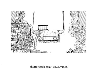 Building view with landmark of Cape Coral is the
city in Florida. Hand drawn sketch illustration in vector.