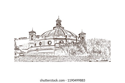 Building view with landmark of Cape Town is a port city on South Africa’s southwest coast. Hand drawn sketch illustration in vector.