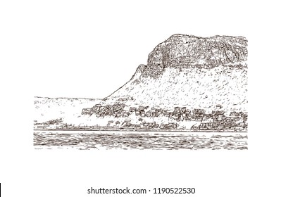 Building view with landmark of Cape Town Capital of South Africa. Hand drawn sketch illustration in vector.