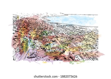 Construir vistas con un punto de referencia en Ciudad del Cabo es el 
capital de Sudáfrica. Salto de color de agua con ilustración de esbozo dibujada a mano en vector.