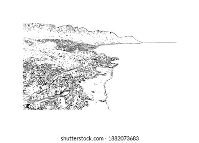Building view with landmark of Cape Town is the 
capital of South Africa. Hand drawn sketch illustration in vector.