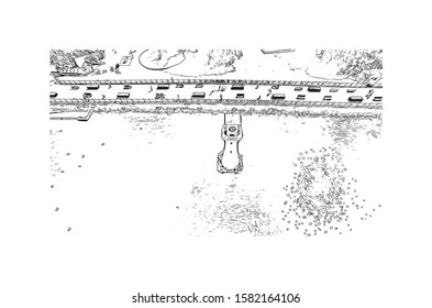 Building view with landmark of Cardiff is the capital of Wales and its largest city. Hand drawn sketch illustration in vector.