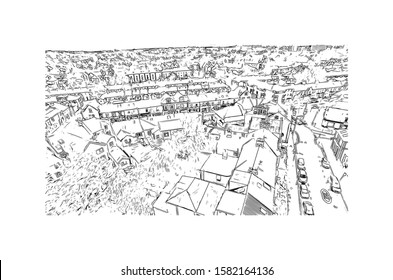 Building view with landmark of Cardiff is the capital of Wales and its largest city. Hand drawn sketch illustration in vector.