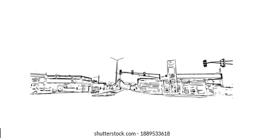 Building view with landmark of Carolina is a municipality located on the northeast coast of Puerto Rico. Hand drawn sketch illustration in vector.