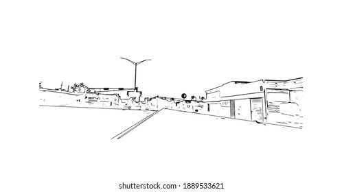 Building view with landmark of Carolina is a municipality located on the northeast coast of Puerto Rico. Hand drawn sketch illustration in vector.