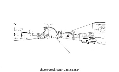 Building view with landmark of Carolina is a municipality located on the northeast coast of Puerto Rico. Hand drawn sketch illustration in vector.