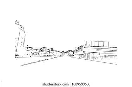 Building view with landmark of Carolina is a municipality located on the northeast coast of Puerto Rico. Hand drawn sketch illustration in vector.