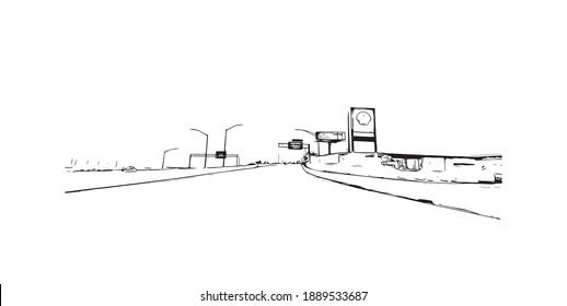 Building view with landmark of Carolina is a municipality located on the northeast coast of Puerto Rico. Hand drawn sketch illustration in vector.