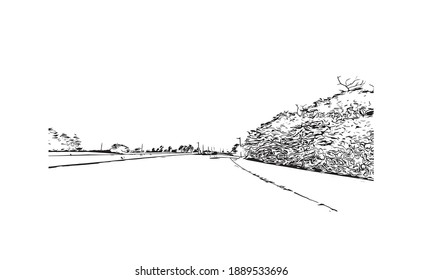 Building view with landmark of Carolina is a municipality located on the northeast coast of Puerto Rico. Hand drawn sketch illustration in vector.