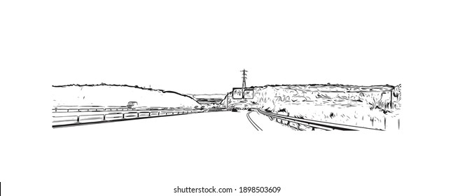 Building view with landmark of Cartagena is the
city in Spain. Hand drawn sketch illustration in vector.