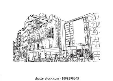 Building View With Landmark Of Cartagena Is The
City In Spain. Hand Drawn Sketch Illustration In Vector.