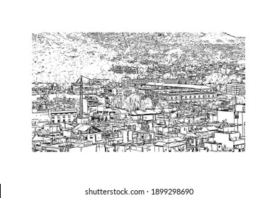 Building view with landmark of Cartagena is the
city in Spain. Hand drawn sketch illustration in vector.
