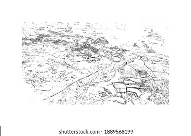 Building view with landmark of Cartago is the 
city in Costa Rica. Hand drawn sketch illustration in vector.