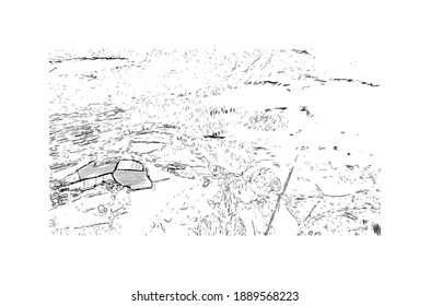 Building view with landmark of Cartago is the 
city in Costa Rica. Hand drawn sketch illustration in vector.