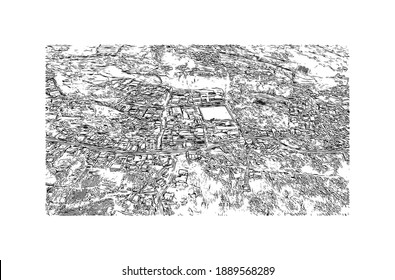 Building view with landmark of Cartago is the 
city in Costa Rica. Hand drawn sketch illustration in vector.