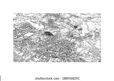 Building view with landmark of Cartago is the 
city in Costa Rica. Hand drawn sketch illustration in vector.