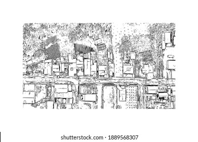 Building view with landmark of Cartago is the 
city in Costa Rica. Hand drawn sketch illustration in vector.