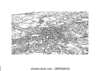 Building view with landmark of Cartago is the 
city in Costa Rica. Hand drawn sketch illustration in vector.