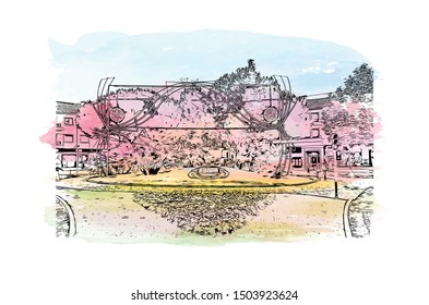 Building view with landmark of Cascais is a coastal resort town in Portugal, Watercolor splash Han drawn sketch illustration in vector.