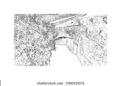 Building view with landmark of Catania is an ancient port city on Sicily's east coast. Hand drawn sketch illustration in vector.