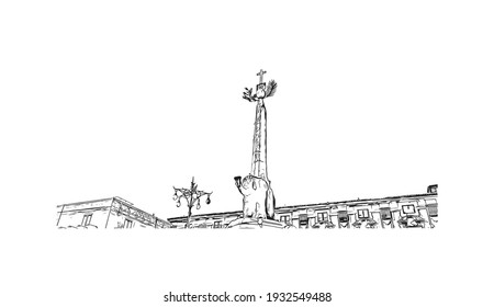 Building view with landmark of Catania is the 
city in Italy. Hand drawn sketch illustration in vector.