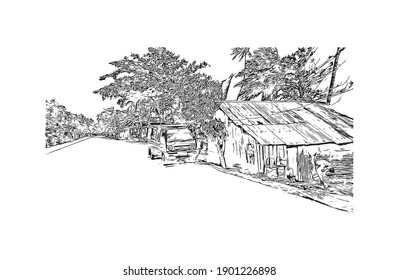Building view with landmark of Catbalogan is the
city in Philippines. Hand drawn sketch illustration in vector.