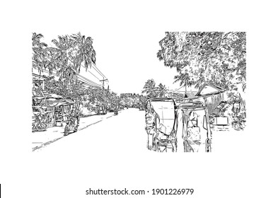 Building view with landmark of Catbalogan is the
city in Philippines. Hand drawn sketch illustration in vector.