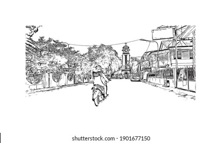Building view with landmark of Catbalogan is the city in Philippines. Hand drawn sketch illustration in vector.