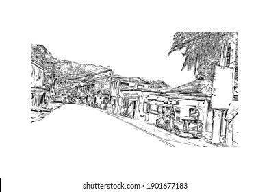Building view with landmark of Catbalogan is the city in Philippines. Hand drawn sketch illustration in vector.