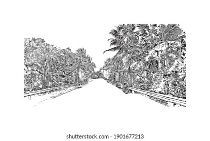 Building view with landmark of Catbalogan is the city in Philippines. Hand drawn sketch illustration in vector.