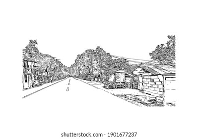 Building view with landmark of Catbalogan is the city in Philippines. Hand drawn sketch illustration in vector.